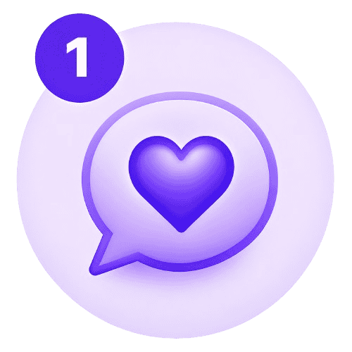 Corazón dentro de un globo de diálogo violeta